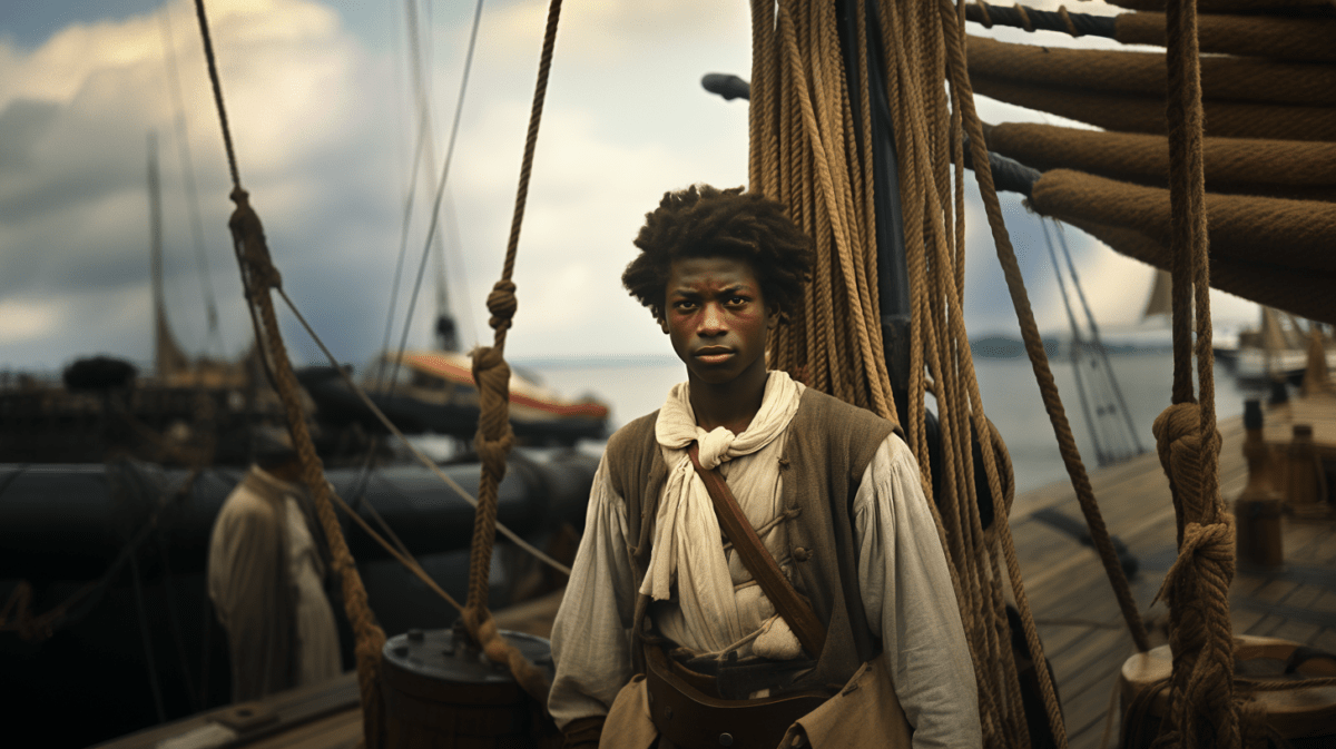 Jeune homme sur un navire.
